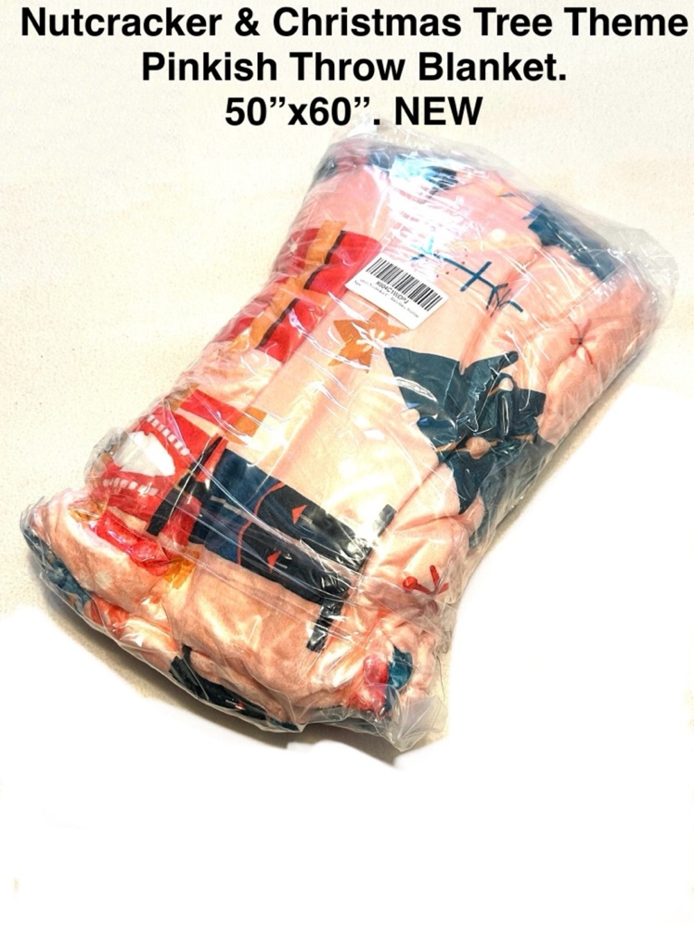 Pink Nutcracker & Christmas Tree Throw Blanket